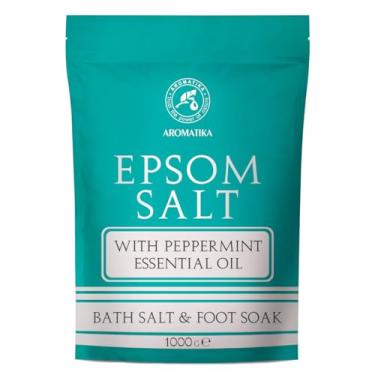 Imagem de Sal de banho Epsom 1 kg com óleo essencial de hortelã-pimenta - sais de Epsom 100% puros - cristais de sulfato de magnésio e eucalipto - cuidados com a pele - relaxamento