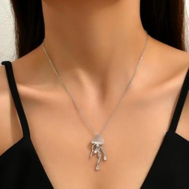 Imagem de Colar com pingente de água-viva de nuvem de cristal para mulheres criativo CZ oceano animal lágrima pingentes corrente de elos ajustáveis colares acessórios de aniversário de casamento joias 45,7 cm