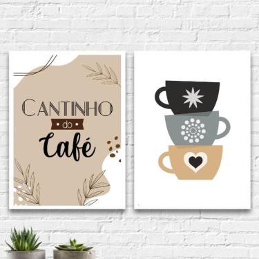 Imagem de Kit 2 Quadros Cantinho Do Café Xícaras 33X24Cm - Com Vidro