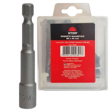 Imagem de Jogo 10 Soquetes Magnéticos 6Mm Sextavado M6 X 65Mm Aço Cr-V