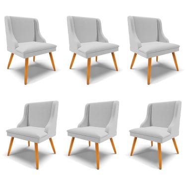 Imagem de Kit 6 Cadeiras Decorativas Sala de Jantar Pés Palito de Madeira Firenze Linho Cinza/Natural G19 - Gran Belo
