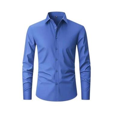 Imagem de Camisa Social Masculina Slim Fit XXL Manga Longa Cor Sólida Primavera 