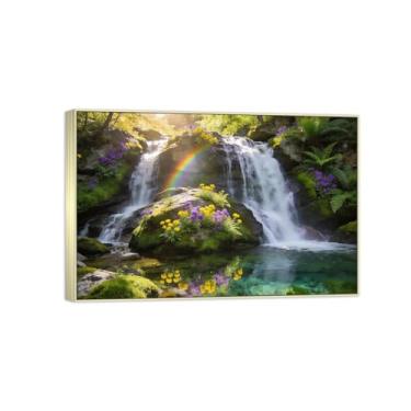 Imagem de BMZFYBS Impressões em tela de paisagem prontas para pendurar, flores de rio, pintura de arte de parede, decoração moderna para casa, moldura prateada, imagem 20 x 30 cm 8 x 12 pol