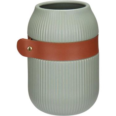 Imagem de Vaso Decorativo Enfeite Casa Aparador Home&co Com Cinta Cerâmica 18x13x13cm Verde