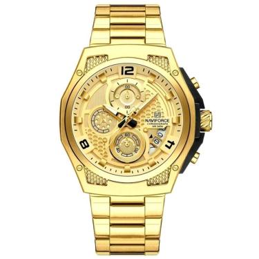 Imagem de Relógio Masculino Esportiivo De Quartzo Em Aço Inoxidável Multifuncional Impermeavel Dourado