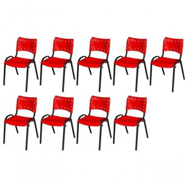 Imagem de Cadeira Iso Base Preto Igreja, Escola, Escritório - Vermelho Kit 9 Peças