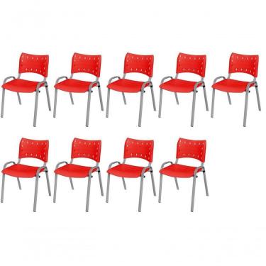 Imagem de Cadeira Iso Base Cinza, Igreja, Escola, Escritório - Vermelho Kit 9 Peças