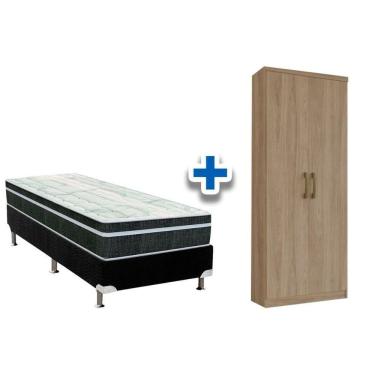 Imagem de Cama Box Solteiro Crc + Bonnel Orthoflex 78 + Armário Multiuso Margarida Rústico
