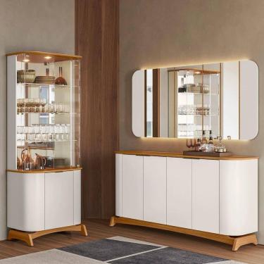 Imagem de Buffet Aparador Cristaleira e Espelho com Led Zuni Off/Ypê N02 - Mpozenato