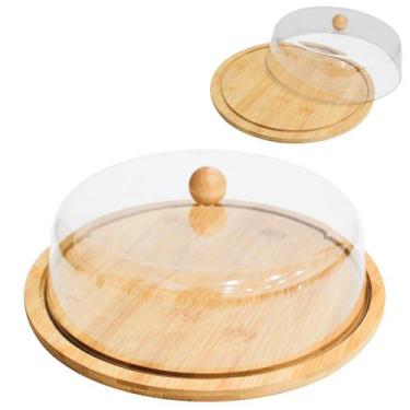 Imagem de Boleira de Bambu com Tampa de Plástico PET 10,2 x 28,2 cm de Ø  Prátic