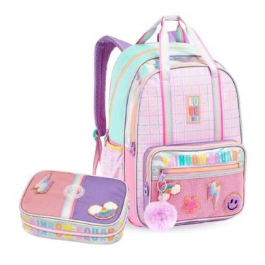 Imagem de Kit Mochila Escolar com Estojo Box Colorido Rainbow Grande Fofa Materi