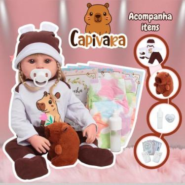 Imagem de Boneca Bebê Reborn Menina Loira Roupa Capivara + Acessórios - Cegonha 