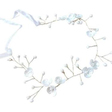 Imagem de Tiara Arranjo Cabelo Noiva Pérola Fio Flor Dourado 30 Cm - De Castro J