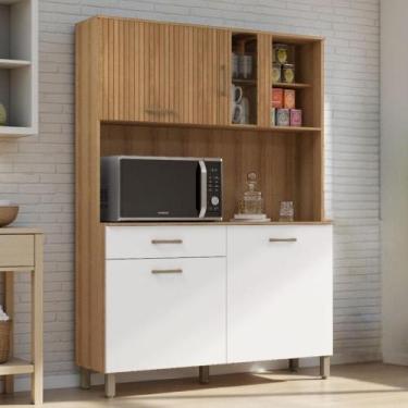 Imagem de Armário De Cozinha Nicho 4 Portas 1 Gaveta Branco Ripado - Drop de Cas