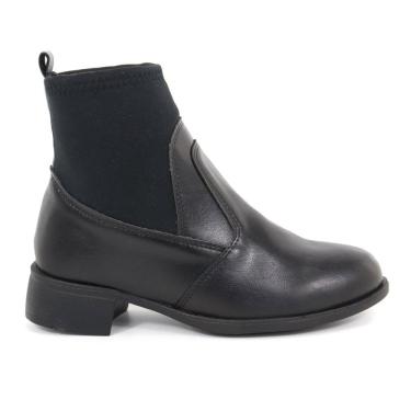 Imagem de Coturno Bota Feminino Couro Preto Neoprene Salto Confortável