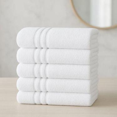 Imagem de Kit 5 Toalhas Banho Branca Hotel 70x140cm Fio Reforçado Branco Listras