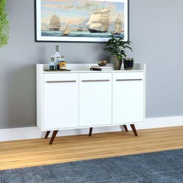 Imagem de Aparador Buffet para Sala de Estar 3 Portas com Vidro 136cm Branco - M