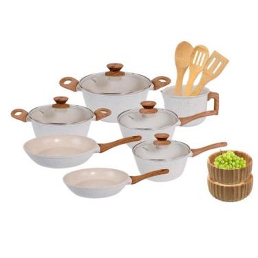 Imagem de Jogo de Panelas Antiaderente Cerâmico Fogão Indução Kit 12 Peças Cook 