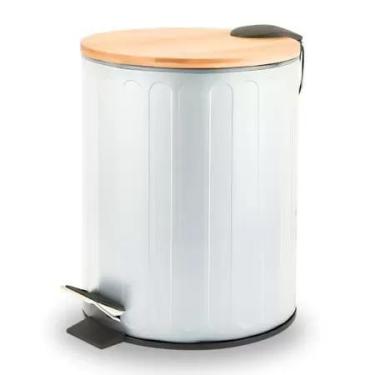Imagem de Lixeira Para Banheiro Cozinha 5L com Pedal e Tampa de Bambu com Amorte