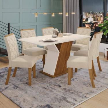 Imagem de Conjunto Sala de Jantar Tampo MDF com Vidro Canto Arredondado 160 Cm 6 Cadeiras Lupita Casa 812