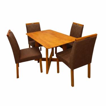 Imagem de Mesa de Jantar Dubai Flex 120x80cm Sem Vidro e 4 Cadeiras California em Veludo Estofadas Cel Móveis Cor Cinamomo Off White com Tecido Marrom
