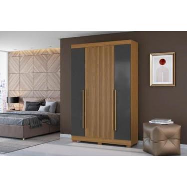 Imagem de Roupeiro Ripado Solteiro 4 Portas 2 Gavetas Atacama Grafite - Aramóvei