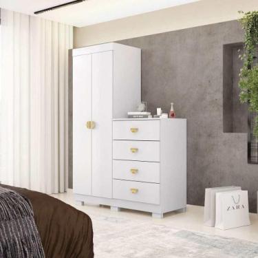 Imagem de Cômoda Roupeiro 2 Portas 4 Gavetas Cristal - Branco - Vila Rica