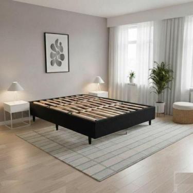 Imagem de Cama Casal Box Base 137x187 Desmontável Tecido Premium 100% Madeira - 