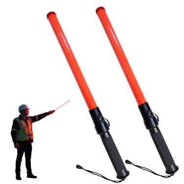 Imagem de Bastao Sinalizador Viario LED  Kit 2 Apito Grande Emergencia Transito Obra Balizador Frentista Manobrista Segurança