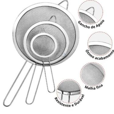 Imagem de Kit 03 Peneira Coador Manual Em Aço Inox 3 Tamanhos P - M - G - PeP Ma