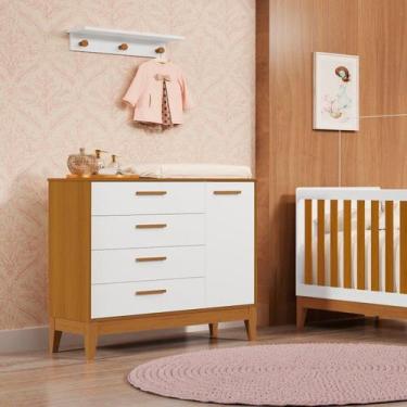 Imagem de Cômoda Sapateira para Quarto de Bebê Flip Branco Fosco / Savana - Móve
