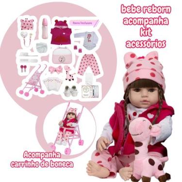 Imagem de Bebe Tipo Reborn Girafinha Cabelo Castanho Linda Carrinho Envio imedia