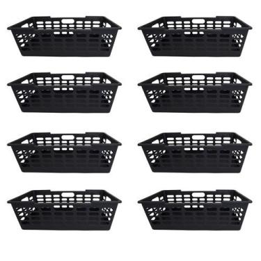 Imagem de Kit 8 Cesto Multiuso Grande Atenas Preto 29x15x51Cm 25463 - Arqplast