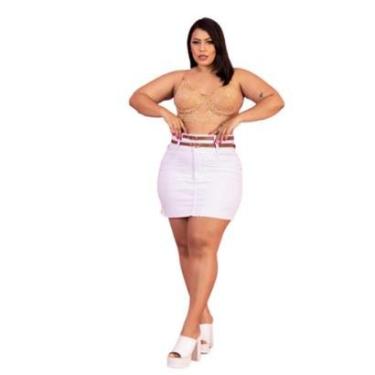 Imagem de Saia Jeans Plus Size Com Cinto Branca Curta Feminina-Feminino