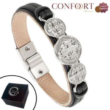 Imagem de Pulseira de Couro Bracelete Bento Fecho Magnético Dourado Verde Preto-Unissex