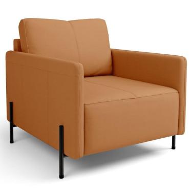 Imagem de Poltrona Decorativa Para Sala Living Pés Industrial Domani L06 Couro Caramelo - Lyam Decor