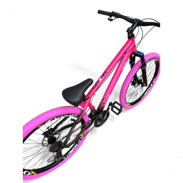 Imagem de Bicicleta Aro 26 Vikingx Tuff X44 Câmbios Shimano 21v Freio Hidráulico Freeride Aro Vmaxx Dh Pneu Flame Rosa-Preto