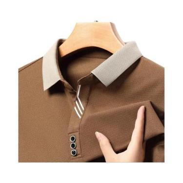 Imagem de Camisa Polo Masculina Casual De Manga Longa, Cor Sólida, Respirável, C