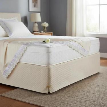 Imagem de Saia Box Casal Queen Creme Matelassado Serve Para Cama Baú - BELCAPAS