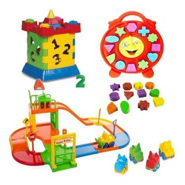 Imagem de Kit Brinquedo Educativo Relógio Castelo Pista Carro Infantil - Divplas
