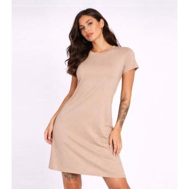 Imagem de Vestido Feminino Curto Com Manga Infinita Cor Bege, P, Bege