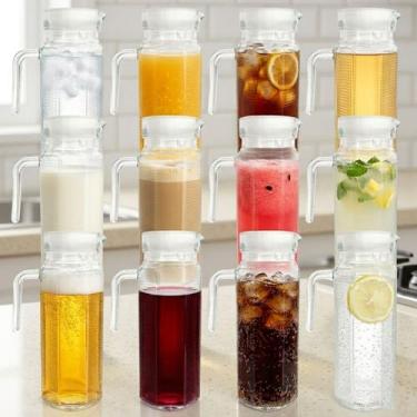 Imagem de Jarra Textura Vidro Tampa Garrafa 1,1L Alça Suco Bebida - - EINSTOK