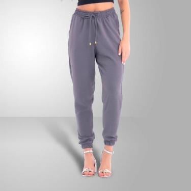 Imagem de Calça Jogger Feminina Duna Crepe Com Bolso e Cordão Cor:Cinza claroTam