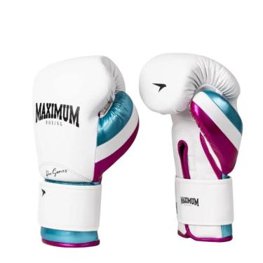 Imagem de Luva Boxe Muay Thai Profissional Cor PRO Branco e azul Maximum-Unissex