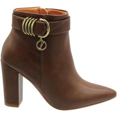 Imagem de Bota Vizzano Cano Curto Adorno Dourado Feminino, Marrom, 35