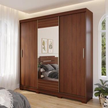 Imagem de Guarda-roupa Casal 3 Portas de Correr com Espelho e Pés 199cm 100% Mdf