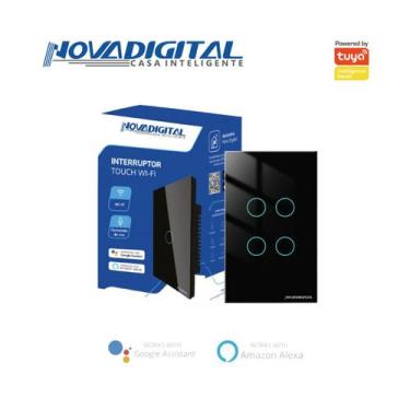 Imagem de Interruptor inteligente Lite 4 botões touch Wi-Fi Preto Novadigital (4