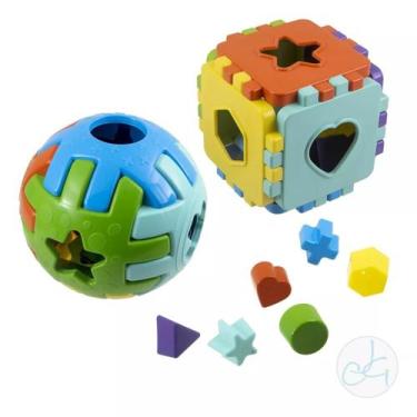 Imagem de Kit Brinquedo Educativo Didatico Bola e Cubo Encaixe Bebe Infantil Col