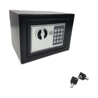 Imagem de Cofre com senha e chave - 17x23x17cm - com fixação - 6l - KOKAY, Preto
