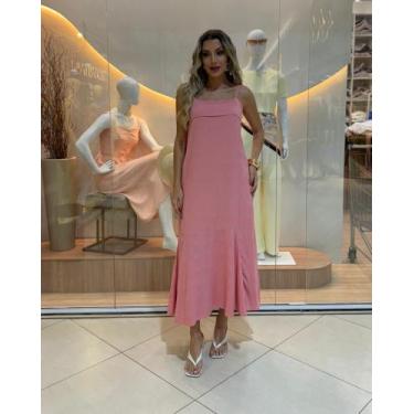 Imagem de Vestido Midi Fluido Reto com Alças Finas - Cousin Woman - Rosa, P